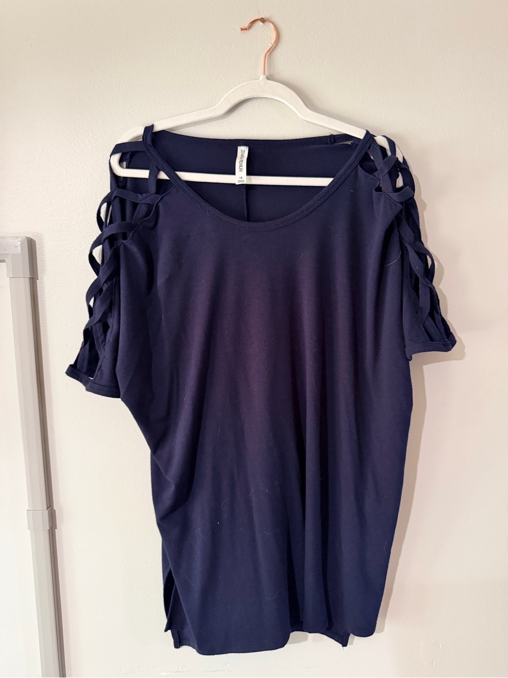 Zenana Outfitters Navy Cold-Shoulder Lattice Sleeve Top